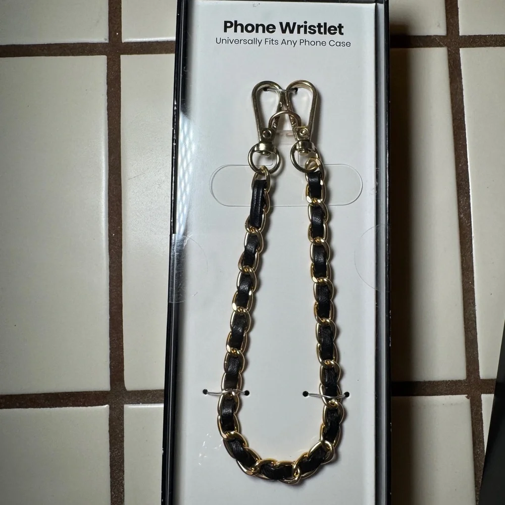 Universal Phone Wristlet with Gold and Black Chain